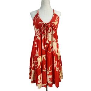 Angie Tropical Floral Summer Babydoll Dress Sz S Beachy Boho Festival Smocked